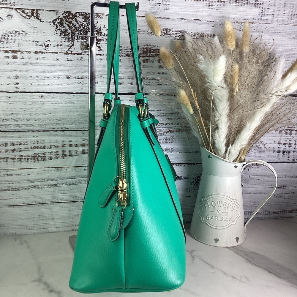 COACH VINTAGE #25671 HAND BAG GREEN PEYTON CORA DOMED SATCHEL PURSE‎ CROSSBODY - Picture 5 of 16